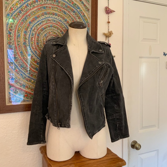 American Eagle Outfitters Dark Grey Denim Motorcycle Jacket - Size M - Picture 1 of 5